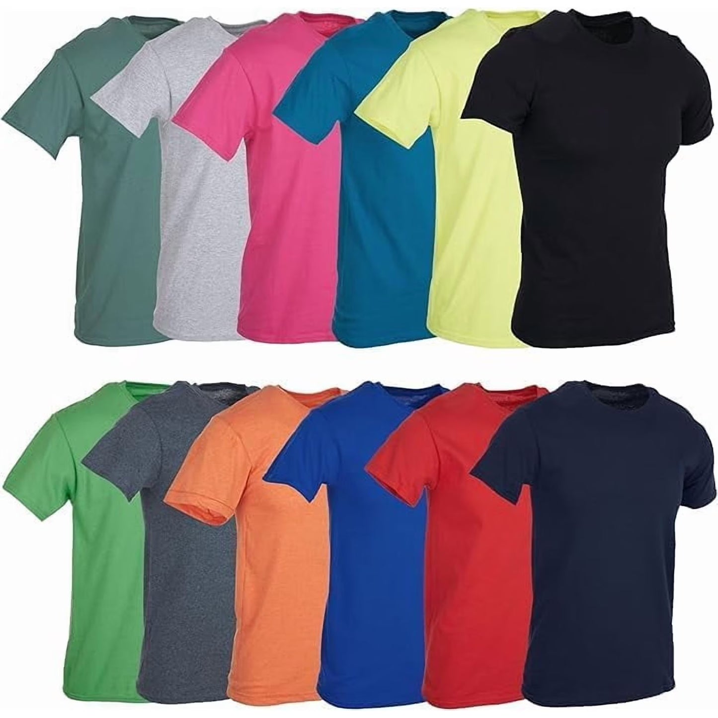 SOCKS'NBULK 12 Pack Mens Cotton Crew Neck Short Sleeve T-Shirts Mix Colors Bulk (Medium)