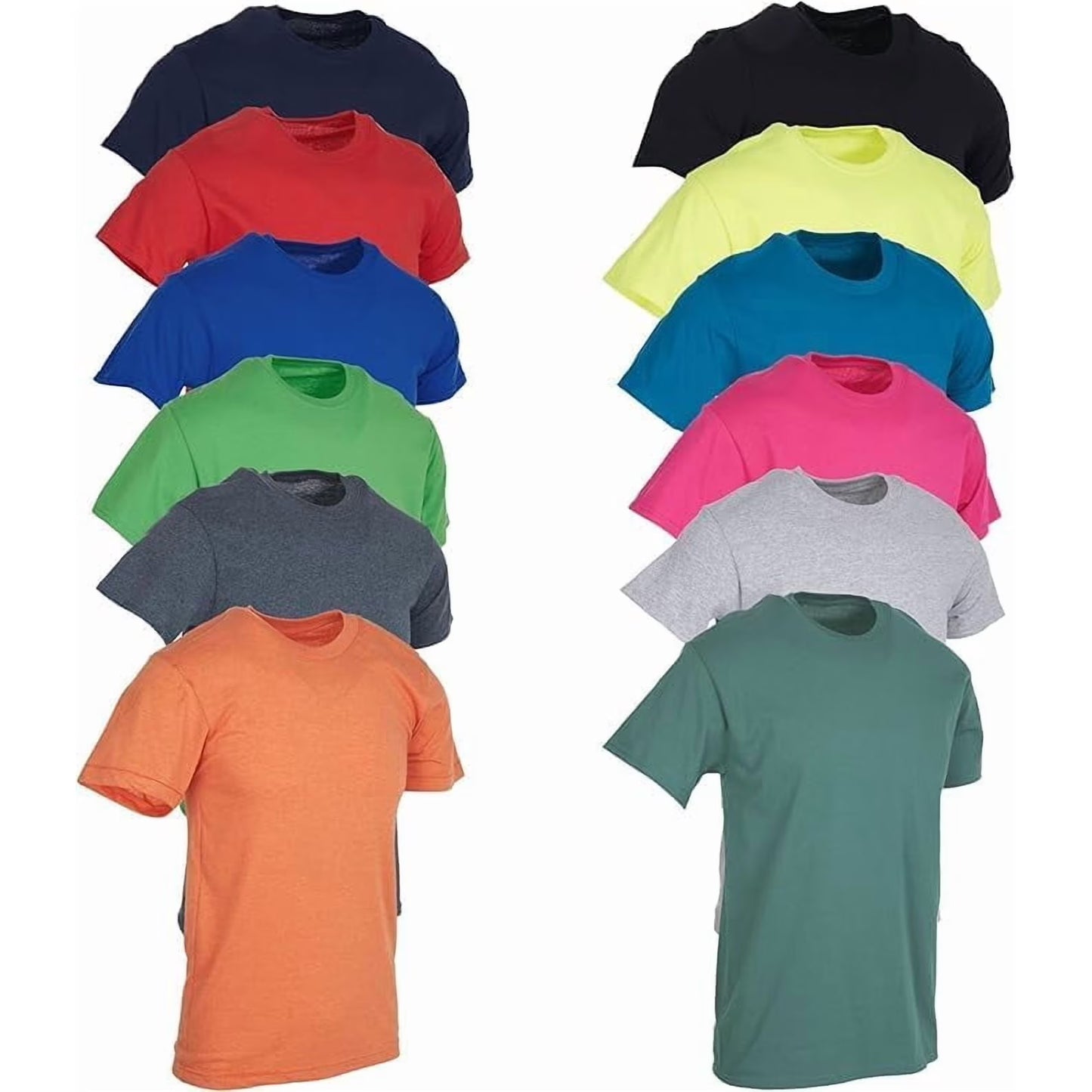SOCKS'NBULK 12 Pack Mens Cotton Crew Neck Short Sleeve T-Shirts Mix Colors Bulk (Medium)