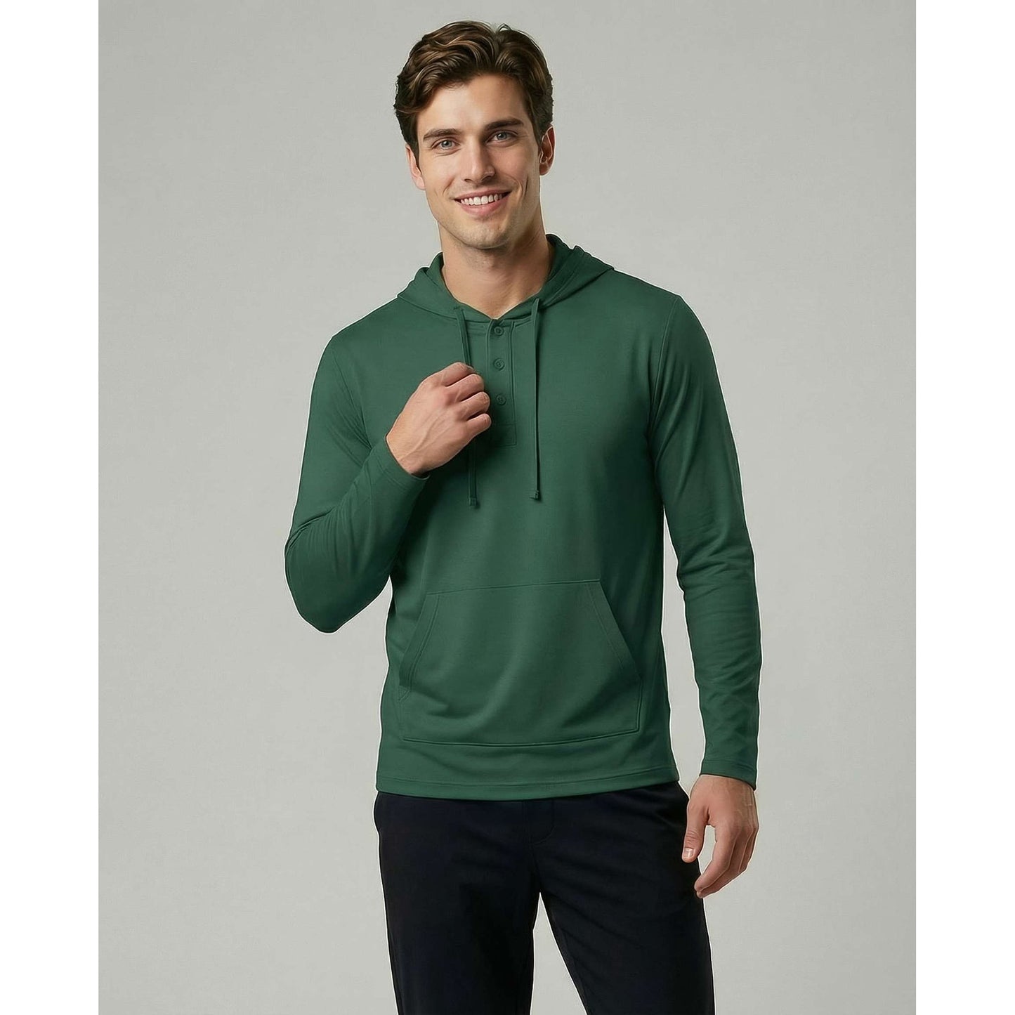 Real Essentials 3 Pack: Men's Cotton Henley Pullover Hoodie Casual Workout Comfort Long Sleeve Hooded Sweatshirt Big & Tall