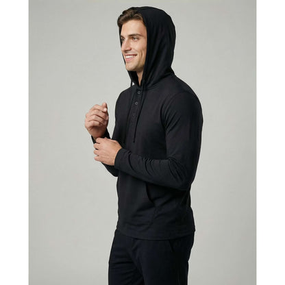 Real Essentials 3 Pack: Men's Cotton Henley Pullover Hoodie Casual Workout Comfort Long Sleeve Hooded Sweatshirt Big & Tall