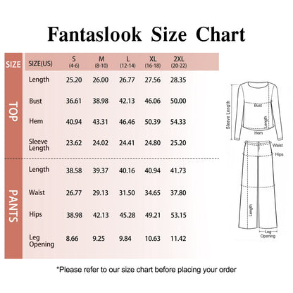 Fantaslook Two Piece Lounge Sets for Women Fall Travel Outfits Henley Neck Sweater tops Wide Leg Pants Matching Sets Pajamas Clothes