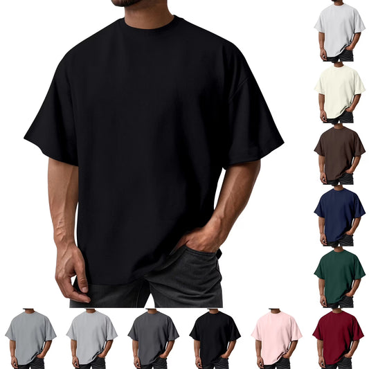 Men's Oversized Cotton T Shirt Drop Shoulder Breathable Heavyweight Tee Casual Crew Neck Short Sleeve Loose Summer Basic Tops, #02 Black, XXL
