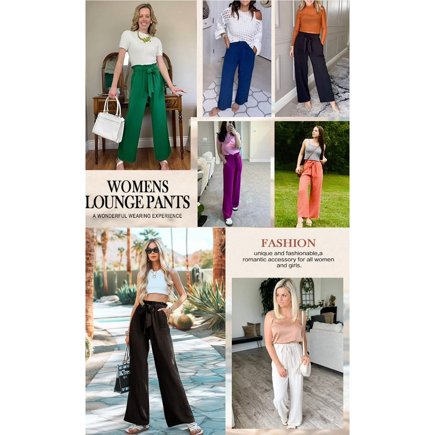 JWD Women's Wide Leg Pants with Pockets High Waist Adjustable Knot Loose Casual Trousers Business Work Casual Pants Black