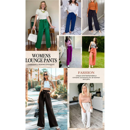 JWD Women's Wide Leg Pants with Pockets High Waist Adjustable Knot Loose Casual Trousers Business Work Casual Pants Black