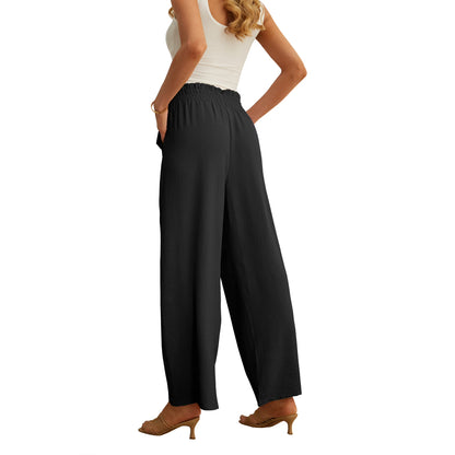 JWD Women's Wide Leg Pants with Pockets High Waist Adjustable Knot Loose Casual Trousers Business Work Casual Pants Black